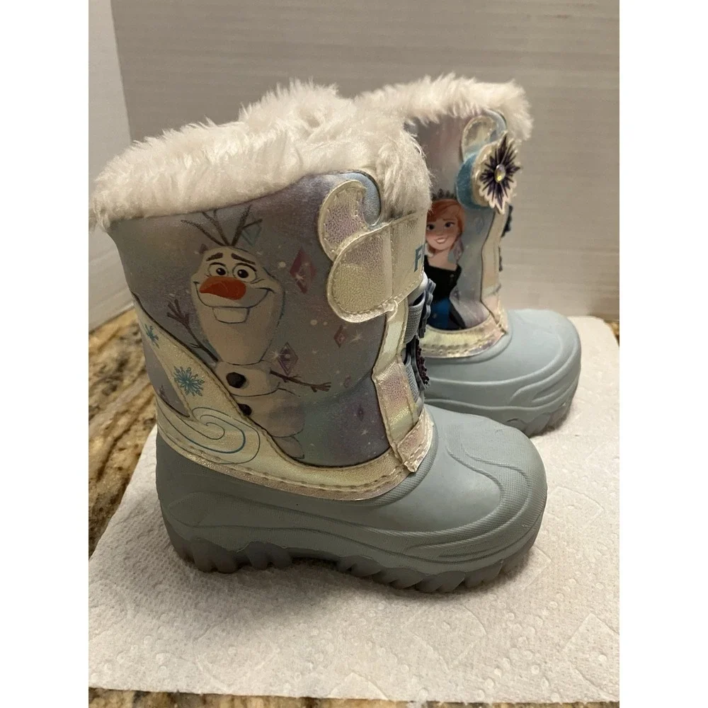 Disney Frozen Elsa Ana LED Light-Up Toddler Girls' Winter Snow Boots Size 6 Olaf